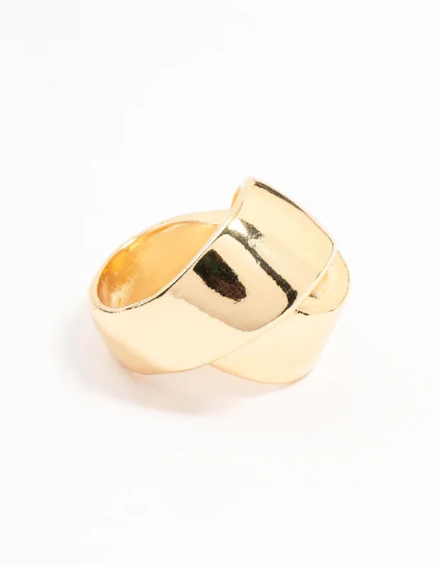 women’s knot rings-Gold Plated Puffy Wrapped Layered Ring