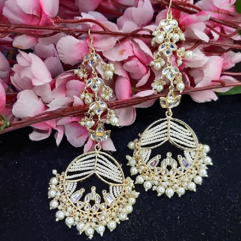 women’s chic earrings-Lucentarts Jewellery Gold Plated Pearls And Kundan Dangler Earrings