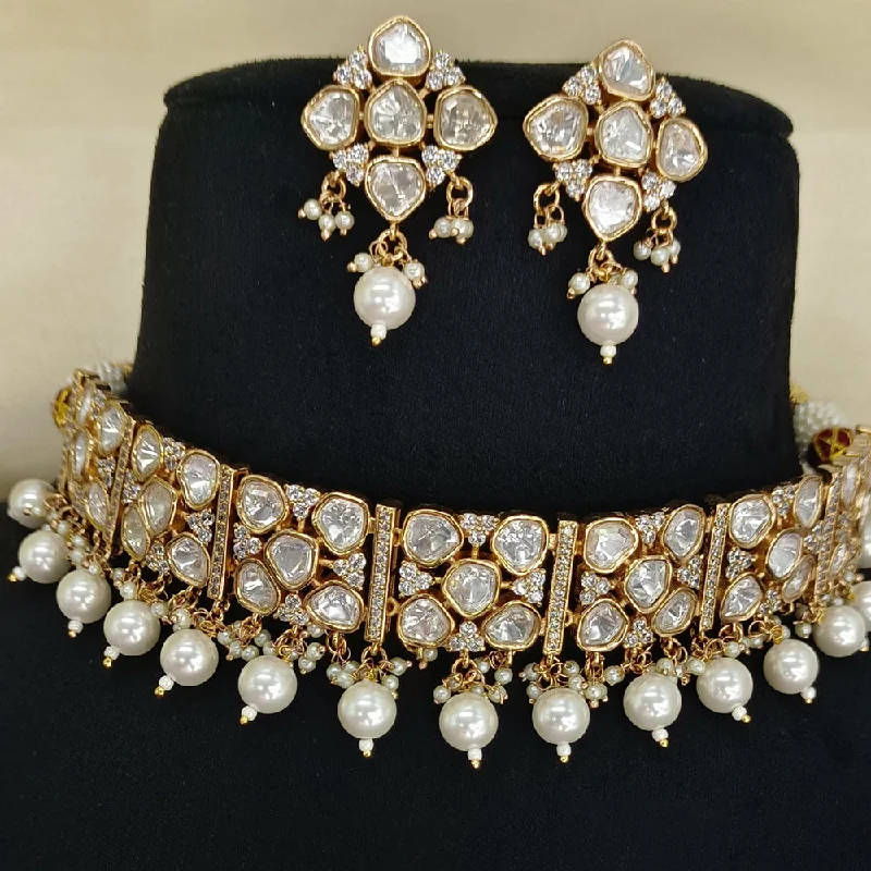 women’s long chain necklaces-Amoliya Jewels Gold Plated Polki Kundan Necklace Set