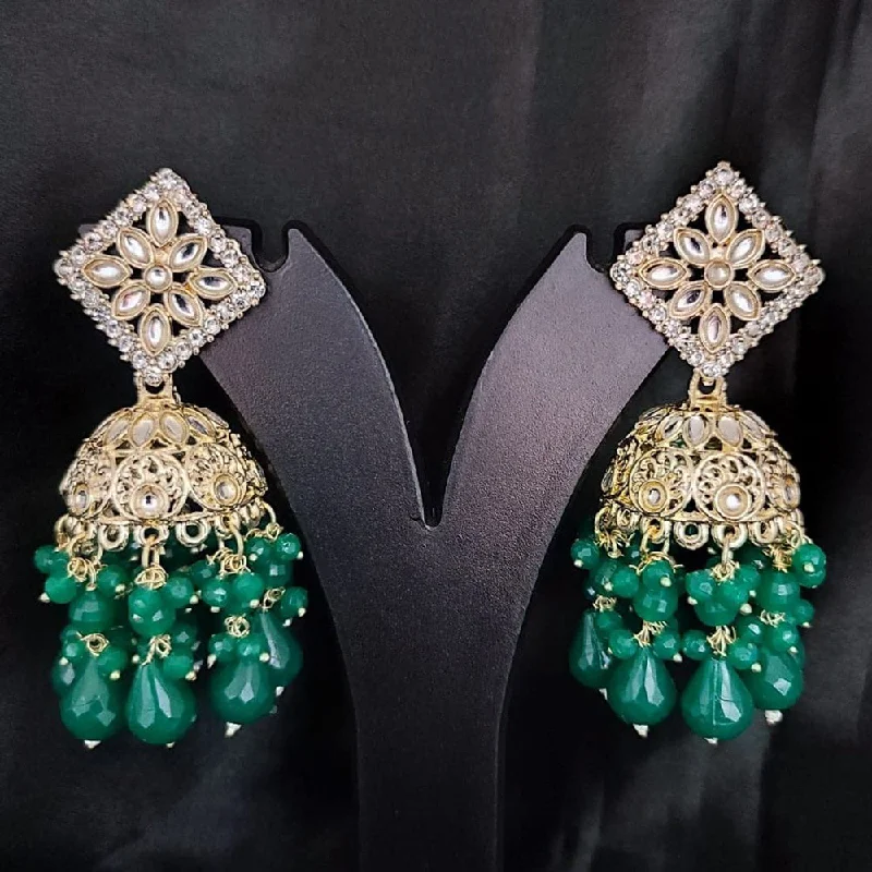 women’s sleek earrings-SNERA Gold Plated Kundan Stone And Beads Jhumki  Earrings