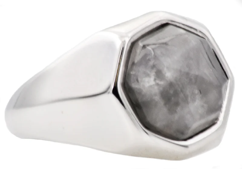 women’s custom rings-Mens Genuine Moonstone Stainless Steel Ring