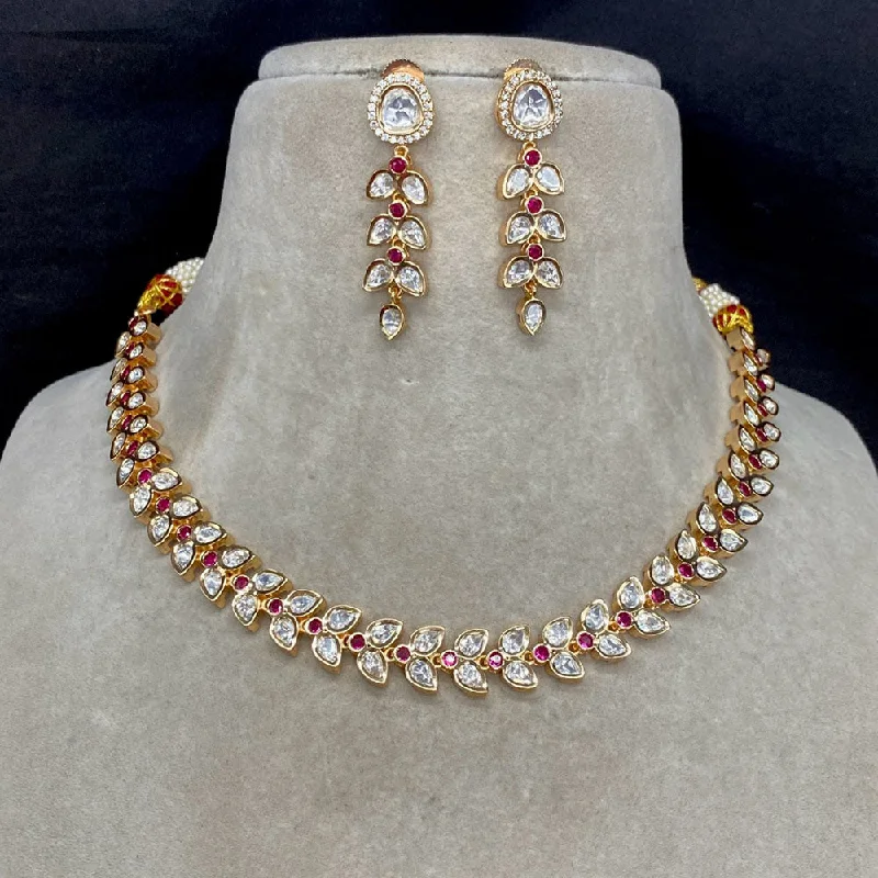 women’s elegant chain necklaces-Royal Kundan Jewellery Gold Plated Polki Kundan Necklace Set