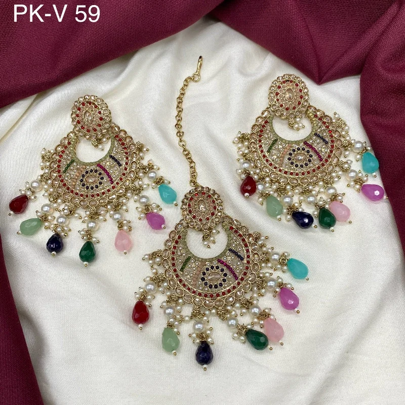 women’s ethnic earrings-Amoliya Jewels Gold Plated Crystal Stone Earrings With Maangtikka