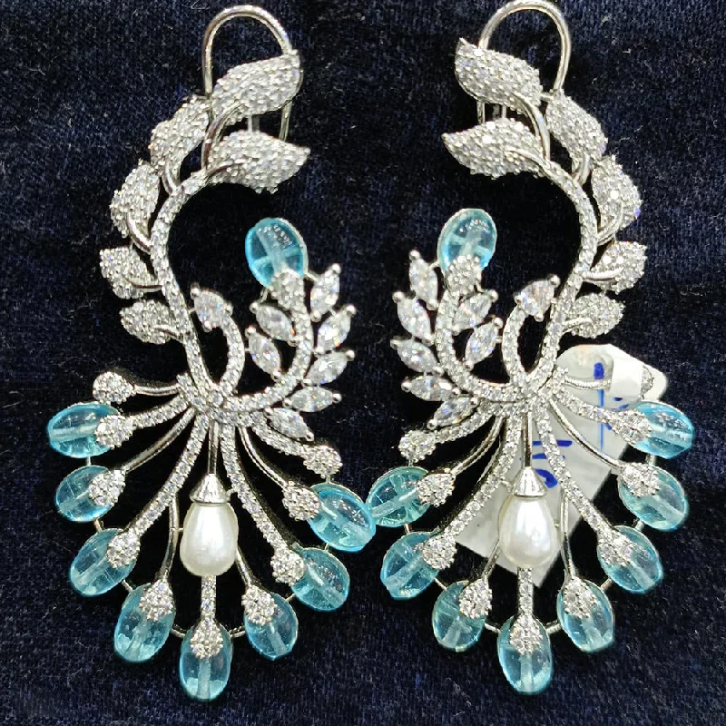 women’s gold earrings-Jain Jewellers Silver Plated AD Dangler Earrings