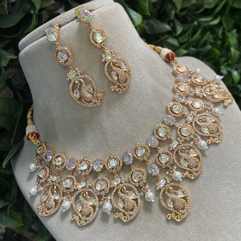 women’s antique necklaces-Royal Kundan Jewellery Gold Plated Polki Kundan And Pearls Necklace Set