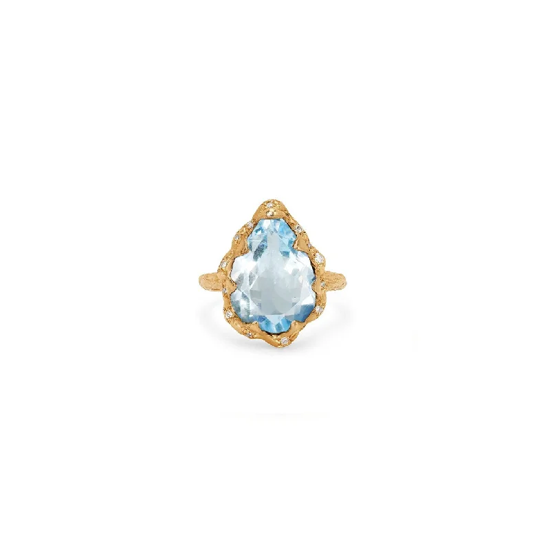 women’s statement cocktail rings-Queen Water Drop Aquamarine Ring with Sprinkled Diamonds