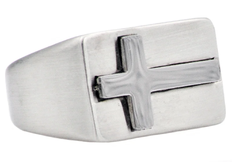 women’s gold rings-Mens Stainless Steel Cross Ring