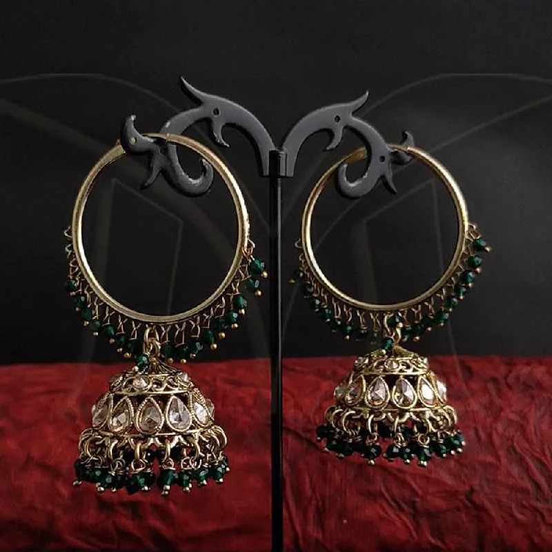 women’s square earrings-Anjali Jewellery Gold Plated Crystal Stone  And Beads Jhumki Earrings