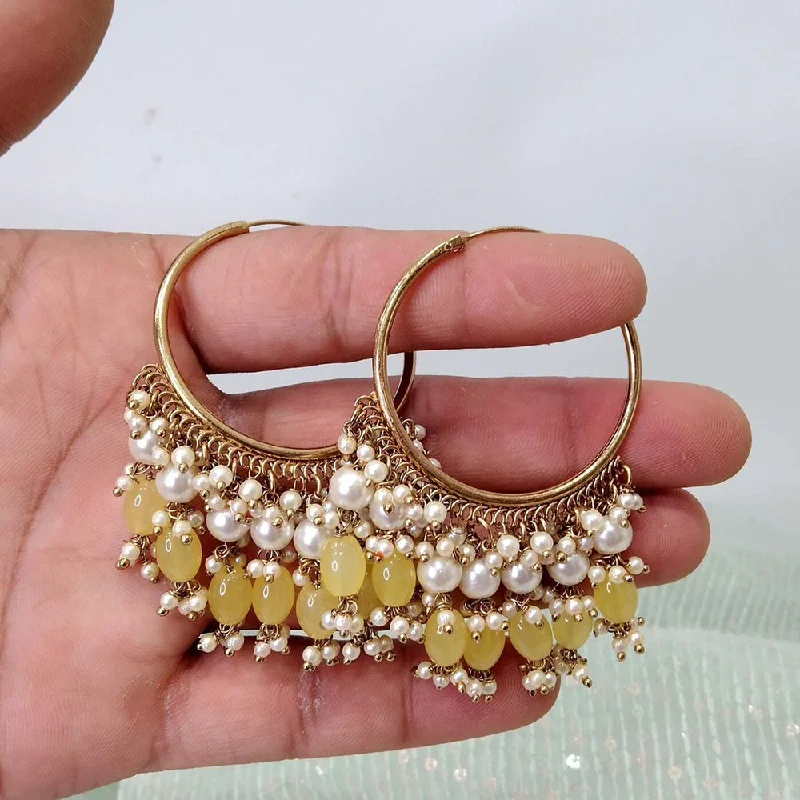 women’s bridal hoop earrings-Anjali Jewellery Gold Plated Beads And Pearl Hoop Earrings