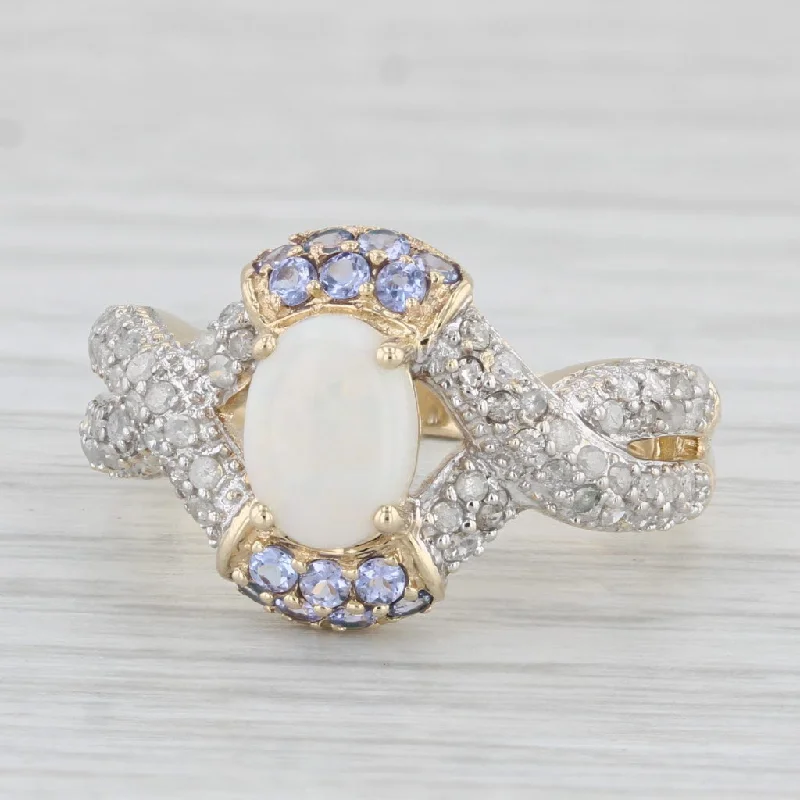 women’s yellow gold diamond engagement rings-New Opal Tanzanite Diamond Ring 10k Yellow Gold Size 8.25 Cocktail