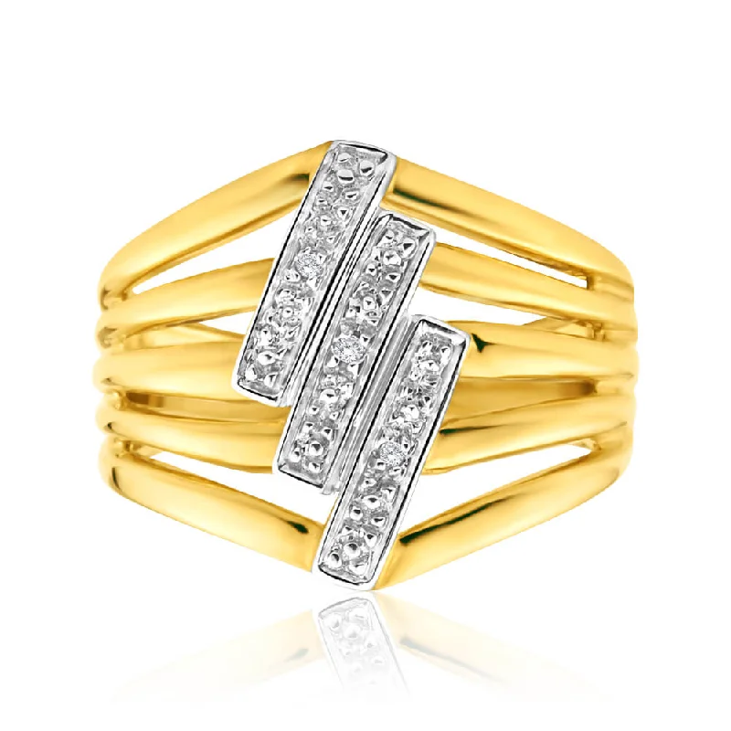 women’s vintage-inspired engagement rings-9ct Yellow Gold Bar Diamond Ring