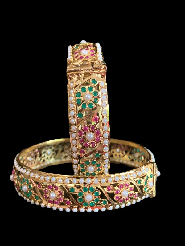 women’s silver bangles-B24  SARAH JADAU BANGLES - ruby emerald     ( READY TO SHIP )