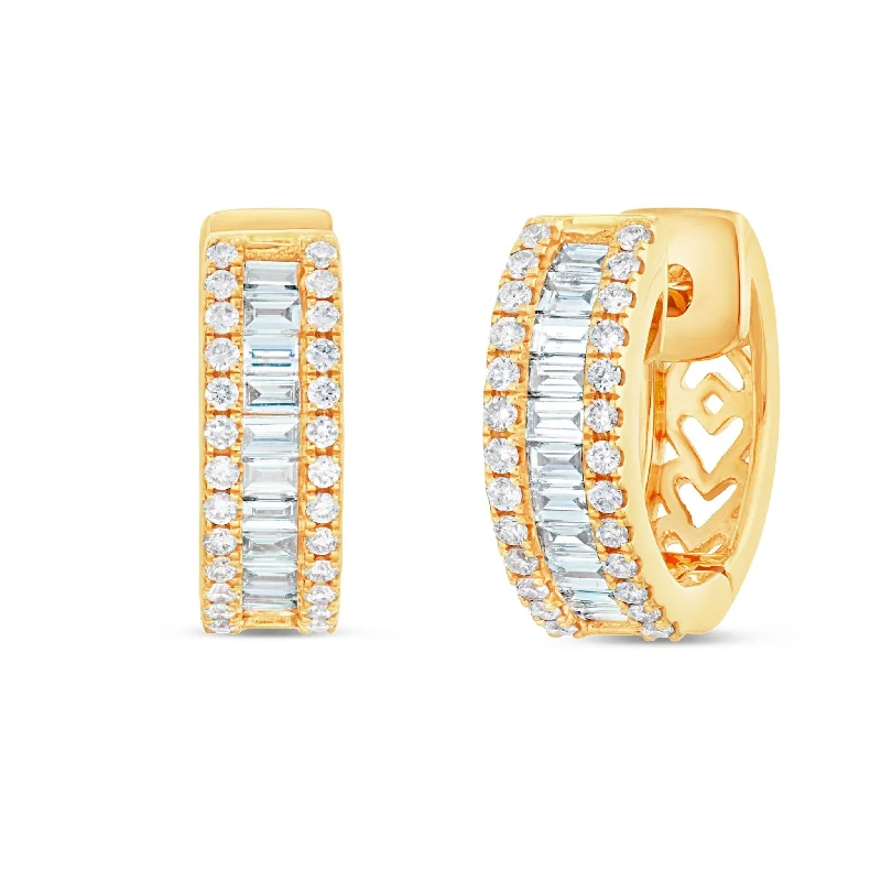 women’s retro earrings-18K Gold 0.62ct Diamond Huggie Hoop Earrings