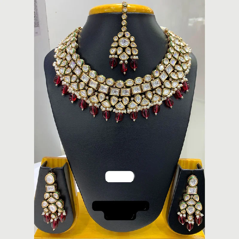 women’s colorful gemstone necklaces-Jain Jewellers Gold Plated Polki Kundan Stone And Pearls Choker Necklace Set