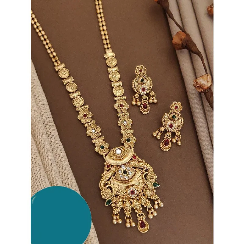 women’s fashion statement necklaces-Akruti Collection Gold Plated Kundan Long Necklace Set