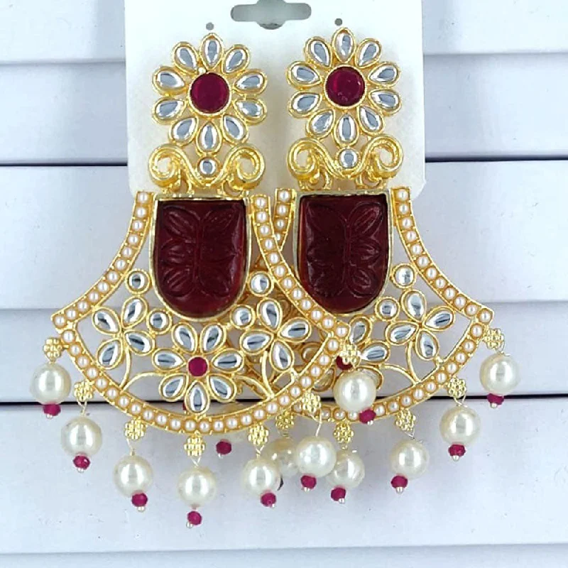 women’s gold plated drop earrings-Corbeda Fashion Gold Plated Kundan And Pearl Dangler Earrings