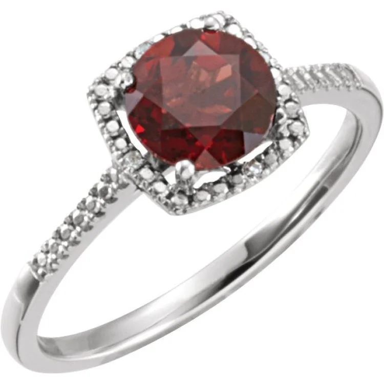 women’s emerald cut engagement rings-Sterling Silver Natural Mozambique Garnet & .01 CTW Natural Diamond Ring