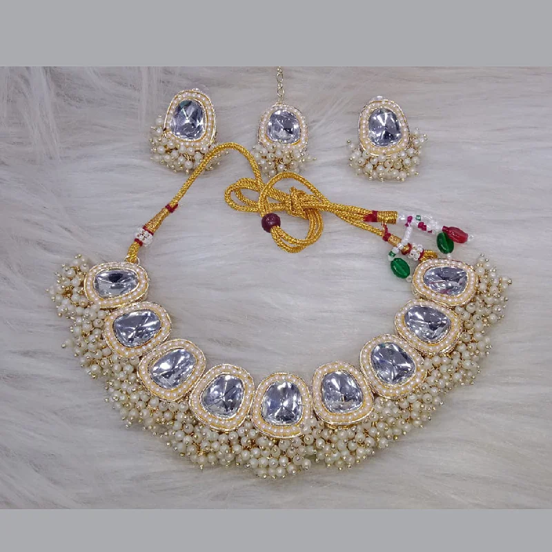 women’s religious necklaces-SNERA  Gold Plated Kundan Stone And Pearl Necklace Set