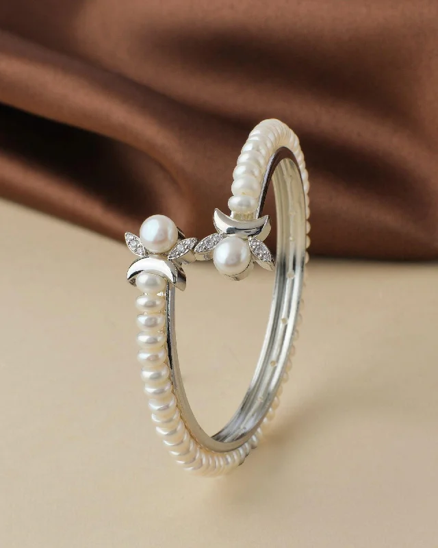 women’s bangles sets-Classy White Pearl Bangle