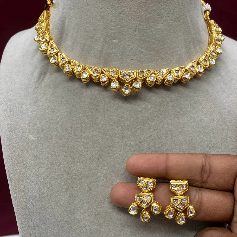 women’s bold statement necklaces-Royal Kundan Jewellery Gold Plated Polki Kundan Necklace Set