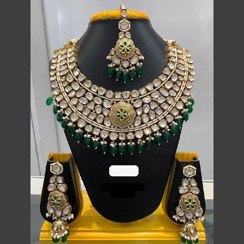 women’s gemstone layered necklaces-Jain Jewellers Gold Plated Polki Kundan Stone And Pearls Necklace Set