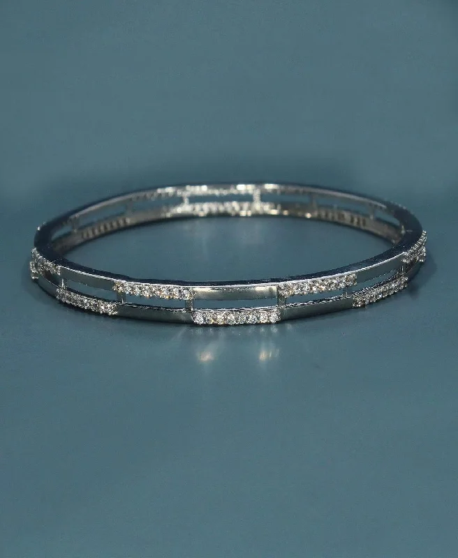 women’s adjustable bracelets-Fashionable Stone Studded Silver Bangle