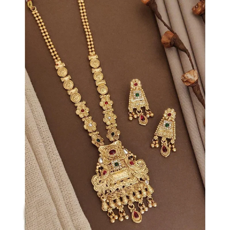 women’s silver pendant necklaces-Akruti Collection Gold Plated Kundan Long Necklace Set