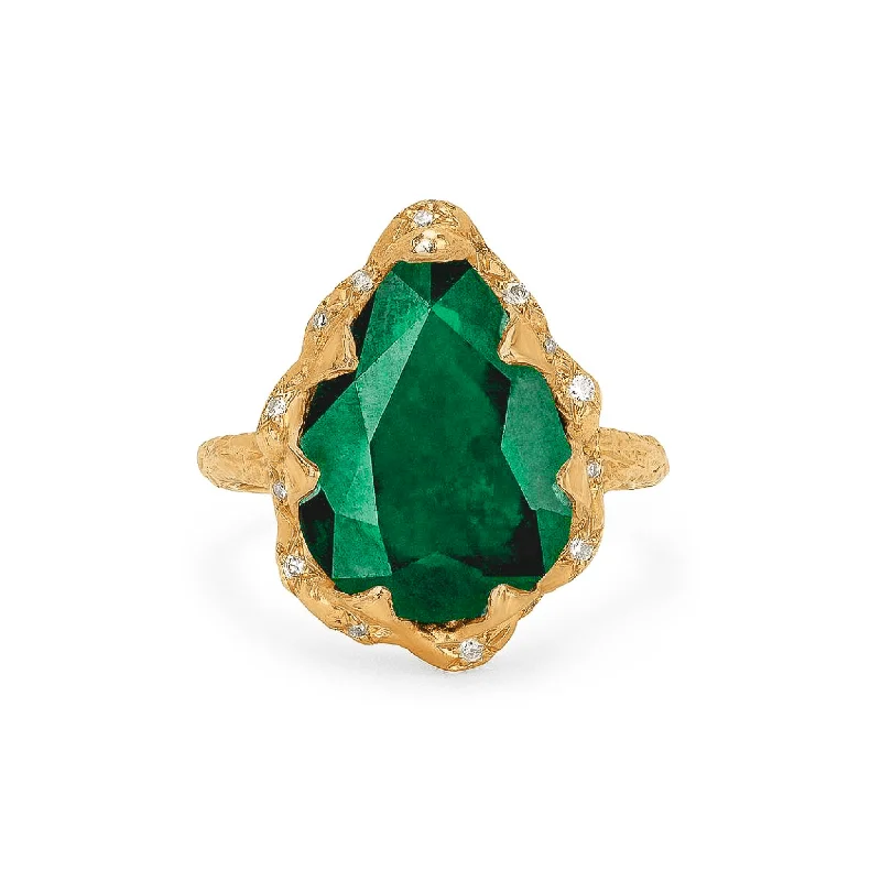 women’s antique rings-18k Queen Water Drop Zambian Emerald Ring with Sprinkled Diamonds