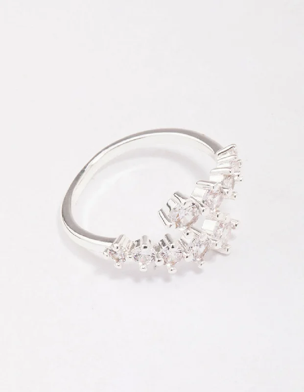 women’s sterling silver rings-Silver Plated Graduating Cubic Zirconia Wrap Ring