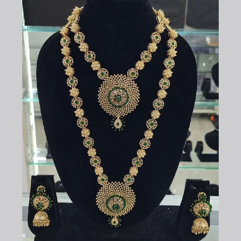 women’s classic necklaces-Lucentarts Jewellery Gold Plated Austrian Stone And Pearls Double Necklace Set