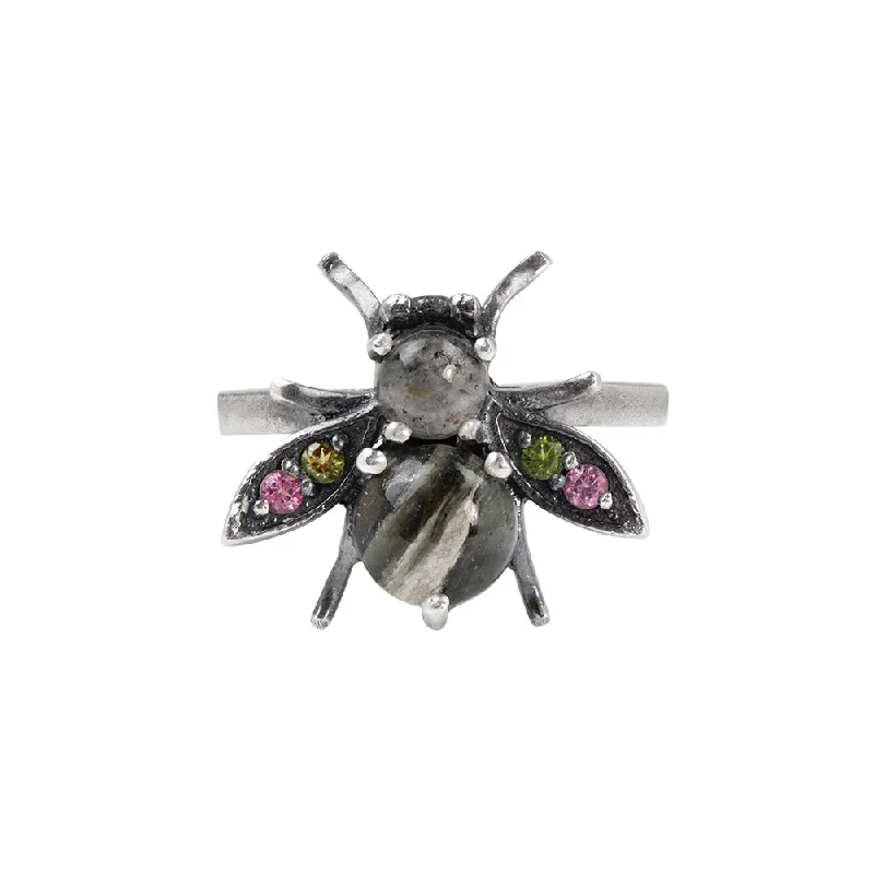 women’s art deco engagement rings-Jeweled Cornu Ring in Rutilated Quartz and Tourmaline