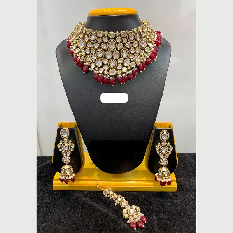 women’s silver necklaces-Jain Jewellers Gold Plated Polki Kundan Stone And Pearls Necklace Set