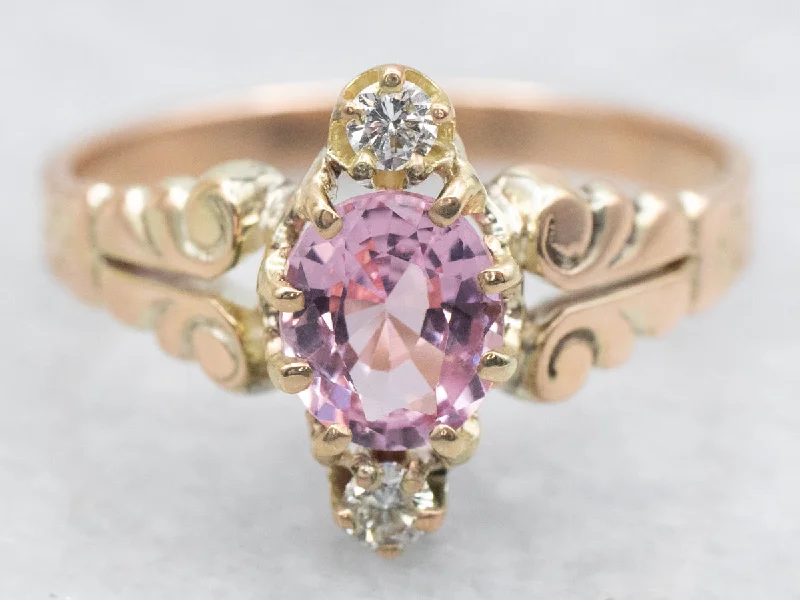 women’s solitaire engagement rings with diamonds-Antique Fancy Cut Pink Spinel and Diamond Ring