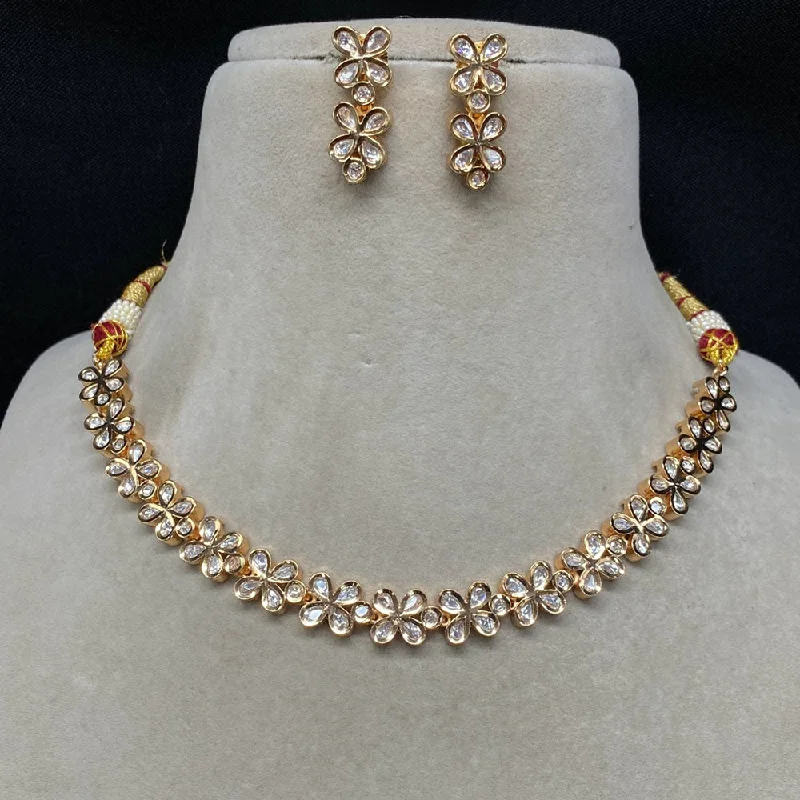 women’s solitaire necklaces-Royal Kundan Jewellery Gold Plated Polki Kundan Necklace Set