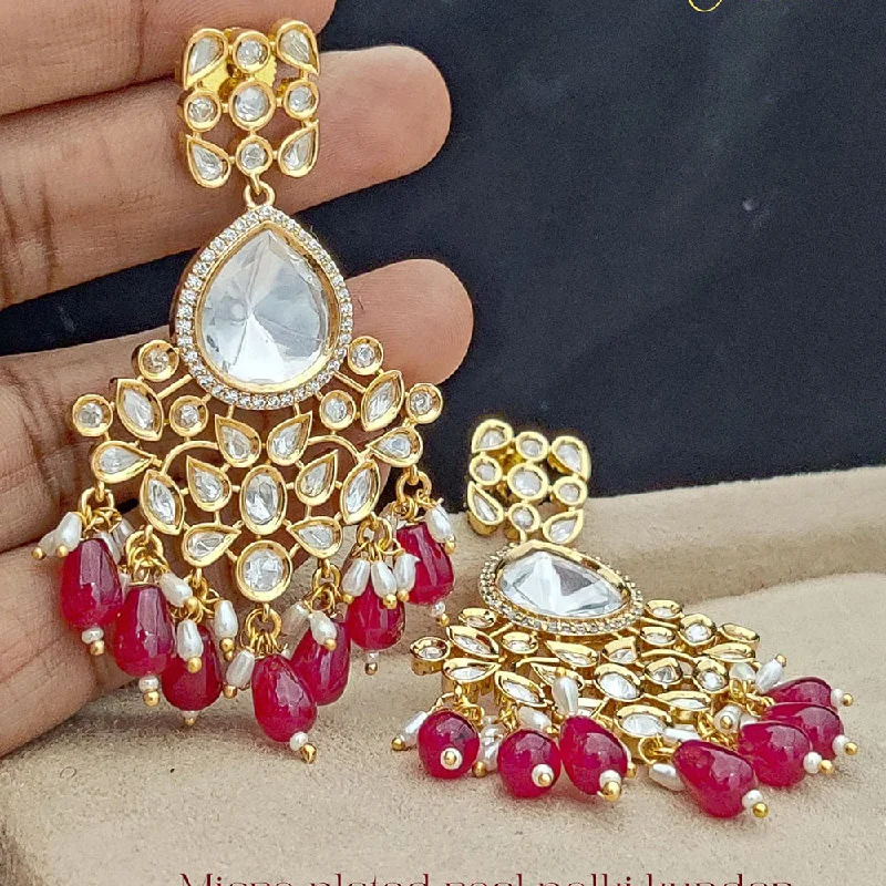 women’s statement drop earrings-Jewel Addiction Gold Plated Polki Kandan Stone And Pearls Dangler Earrings