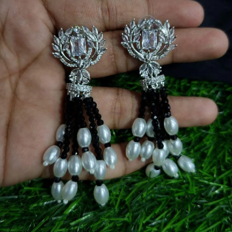 women’s star earrings-Kavita Art Silver Plated AD And Pearls Dangler Earrings