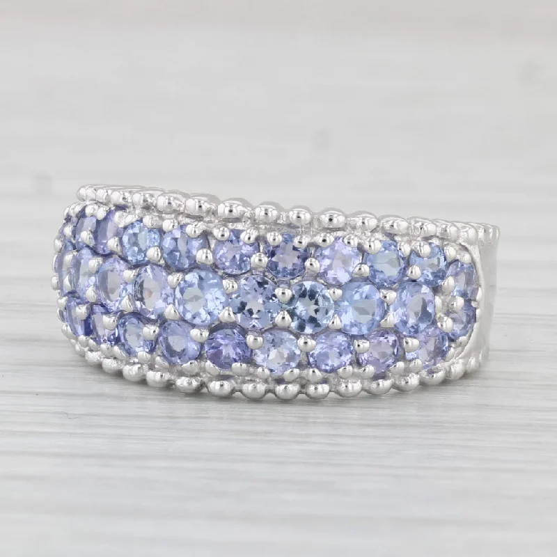 women’s sapphire engagement rings-1.64ctw Pave Tanzanite Diamond Ring 10k White Gold Size 7