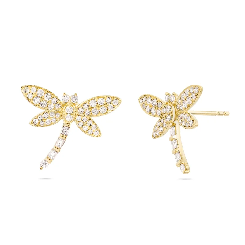 women’s fashion earrings-18K Gold 0.6ct Diamond Dragon Fly Stud Earrings