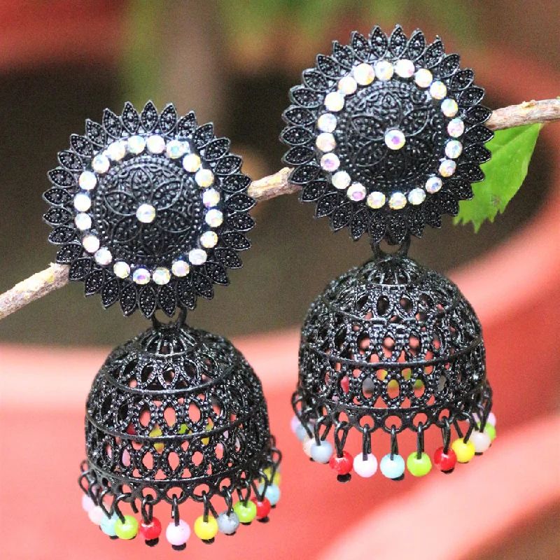 women’s chunky earrings-H K Fashion Black Plated Beads Jhumki Earrings