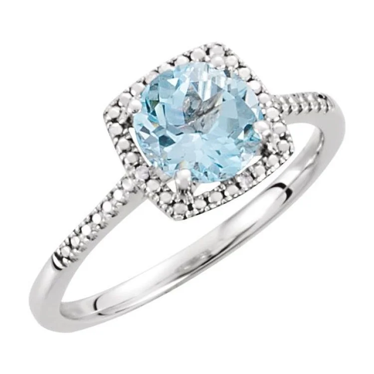 women’s princess cut engagement rings-Sterling Silver Natural Sky Blue Topaz & .01 CTW Natural Diamond Ring