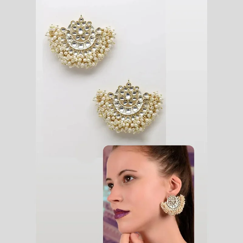 women’s retro earrings-Lucentarts Jewellery Gold Plated Pearls And Kundan Dangler Earrings