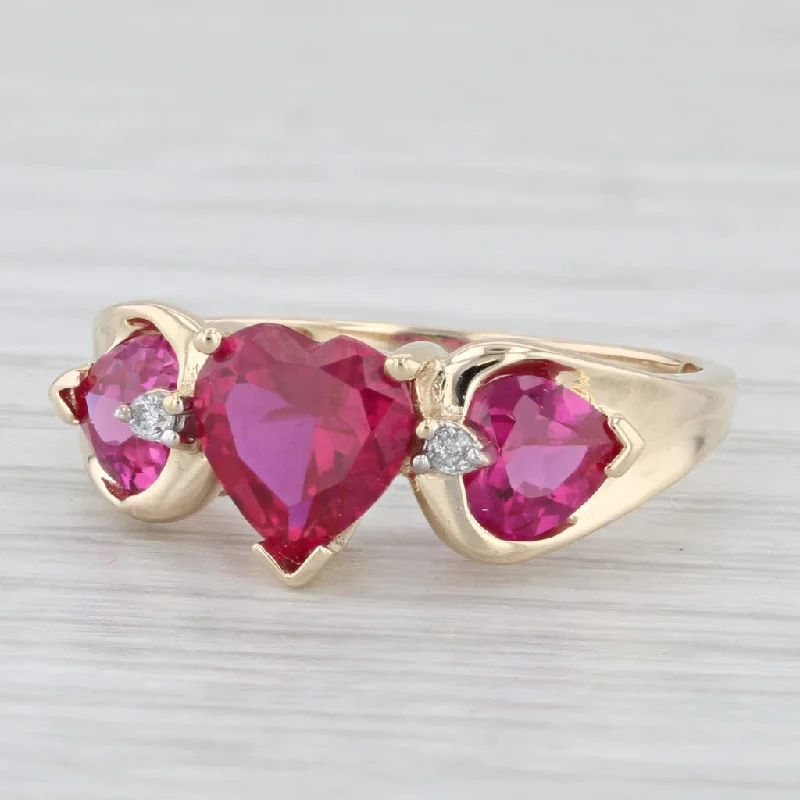 women’s engagement rings with rare gemstones-2.77ctw Lab Created Ruby Heart Diamond Ring 14k Yellow Gold Size 7