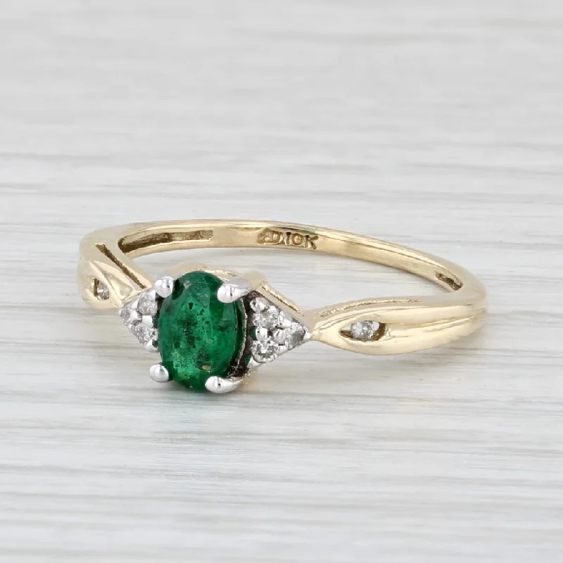 women’s engagement rings with rare gemstones-0.56ctw Oval Emerald Diamond Ring 10k Yellow Gold Size 7