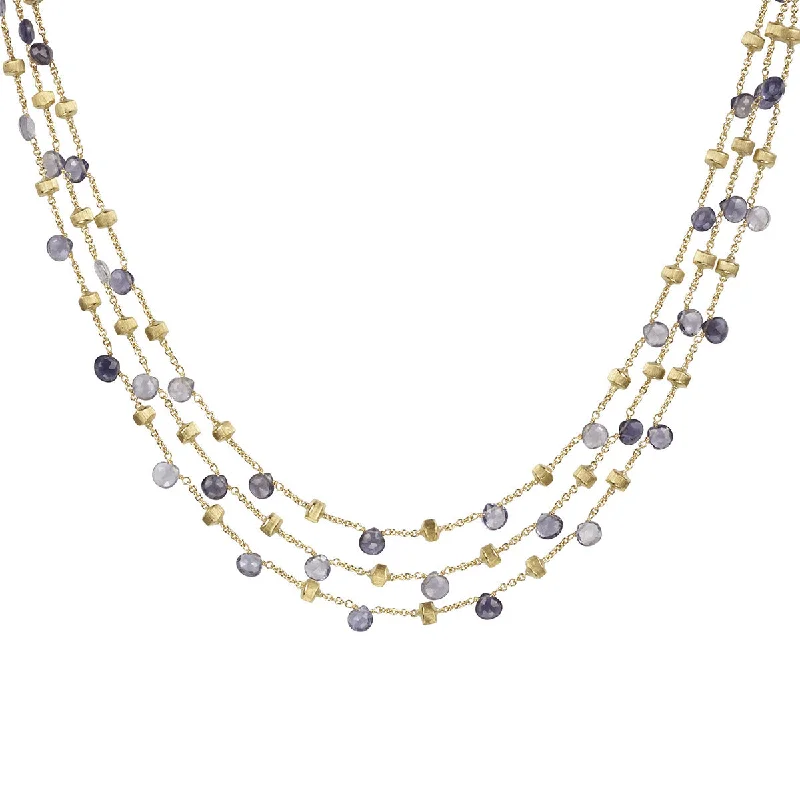 women’s diamond statement necklaces-Iolite and Blue Topaz Three Strand Collar Necklace