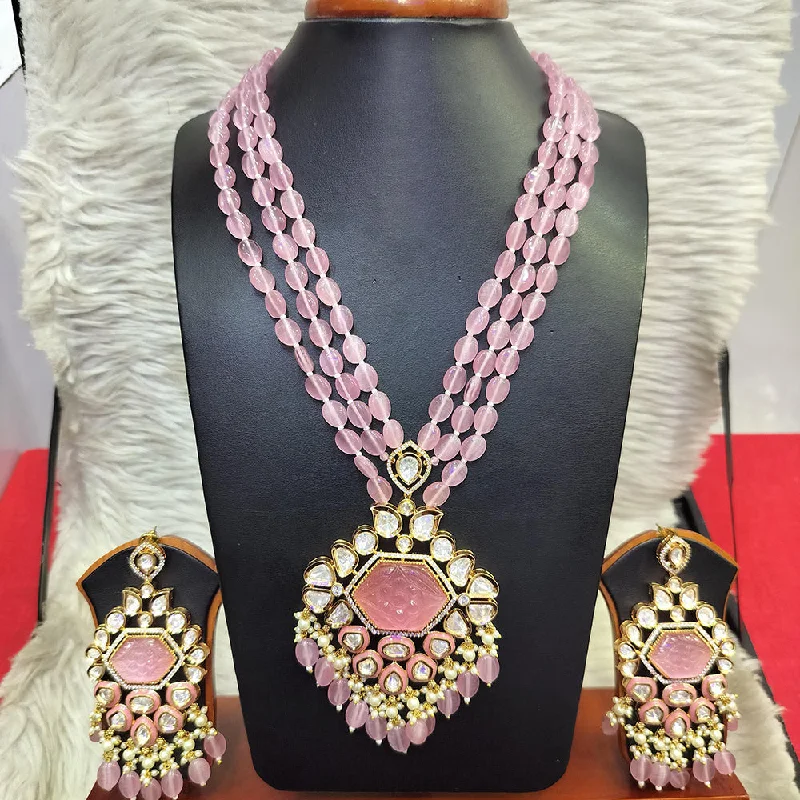 women’s wedding necklaces-Jain Jewellers Gold Plated  Kundan And Beads Long Necklace Set