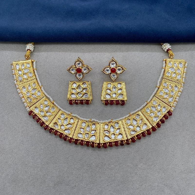 women’s solid gold necklaces-Amoliya Jewels Gold Plated Polki Kundan Necklace Set