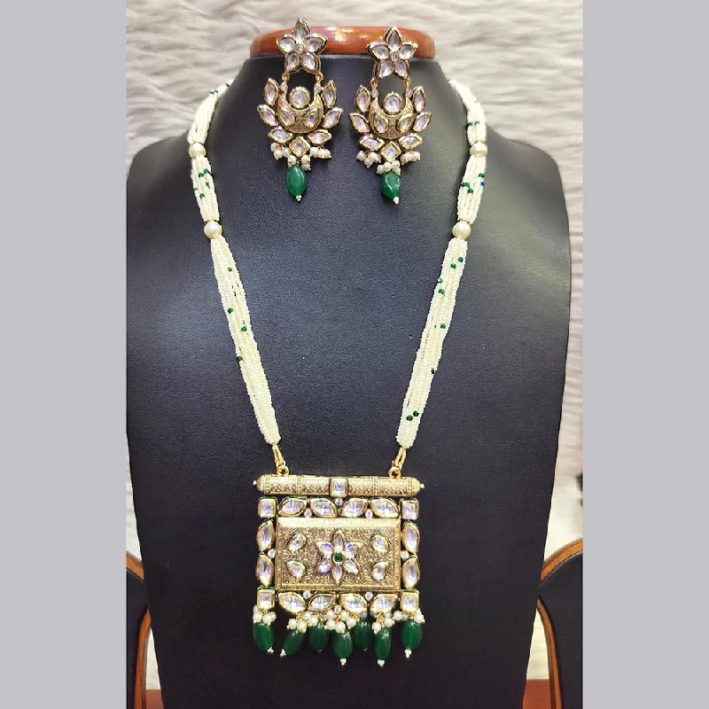 women’s drop necklaces-Jain Jewellers Gold Plated  Kundan And Pearl Long Necklace Set