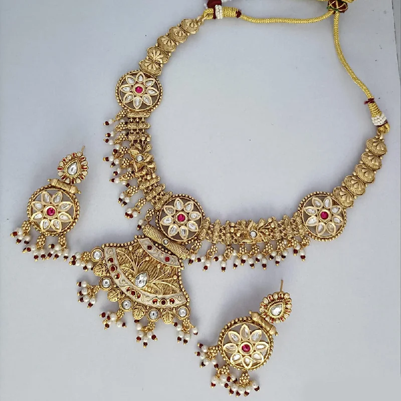 women’s crystal pendant necklaces-Rani Sati Jewels Gold Plated Kundan Stone And Pearls Necklace Set