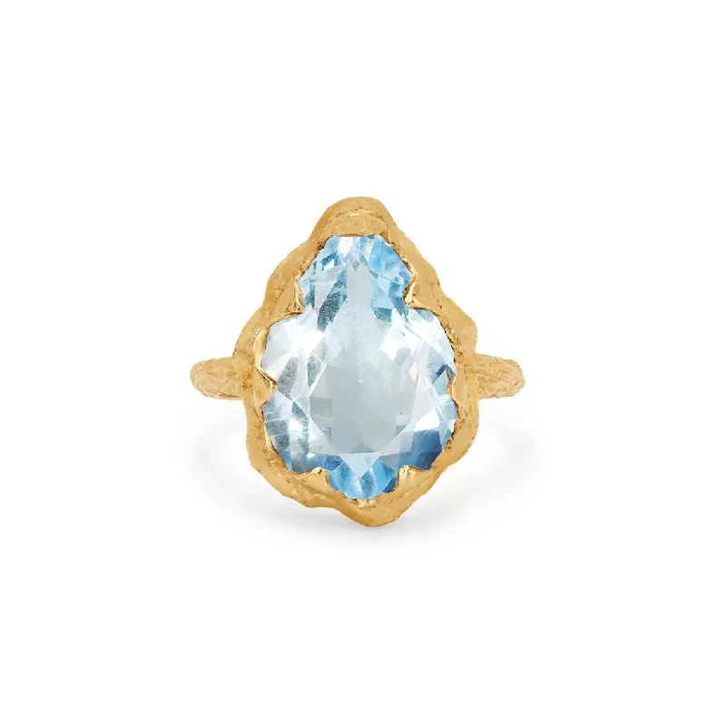 women’s solitaire rings-Queen Water Drop Aquamarine Solitaire Ring