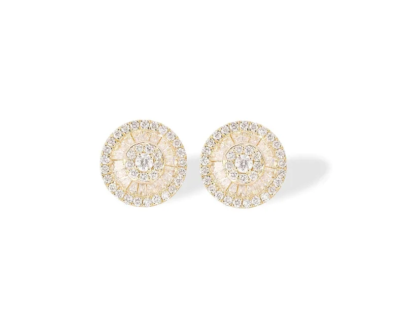 women’s gold hoop earrings-10 karat Gold Diamond Halo Stud Earrings with Baguette Diamonds